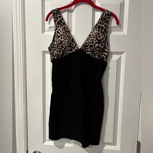 Leopard Print and Black sleevless dress